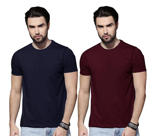 Cotton Solid Half Sleeves Mens Round Neck T-Shirt Pack Of 2